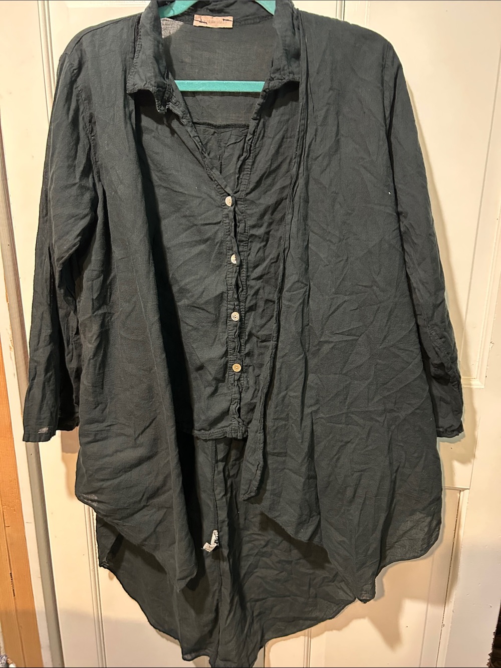 Made in Italy Lightweight Button-Front Tunic Shirt - Black 100% cotton